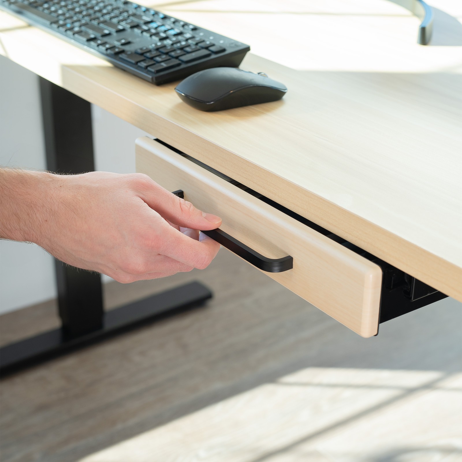 VIVO Light Wood Space Saver Sliding Under Desk Storage Drawer with Pull Handle