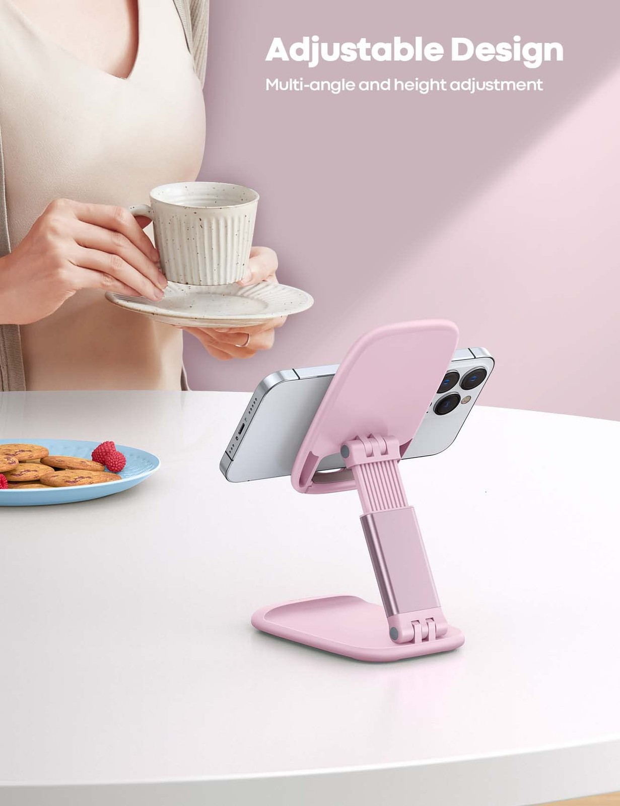 Lamicall Pink Phone Holder, Desk Accessories – Rose Gold Office