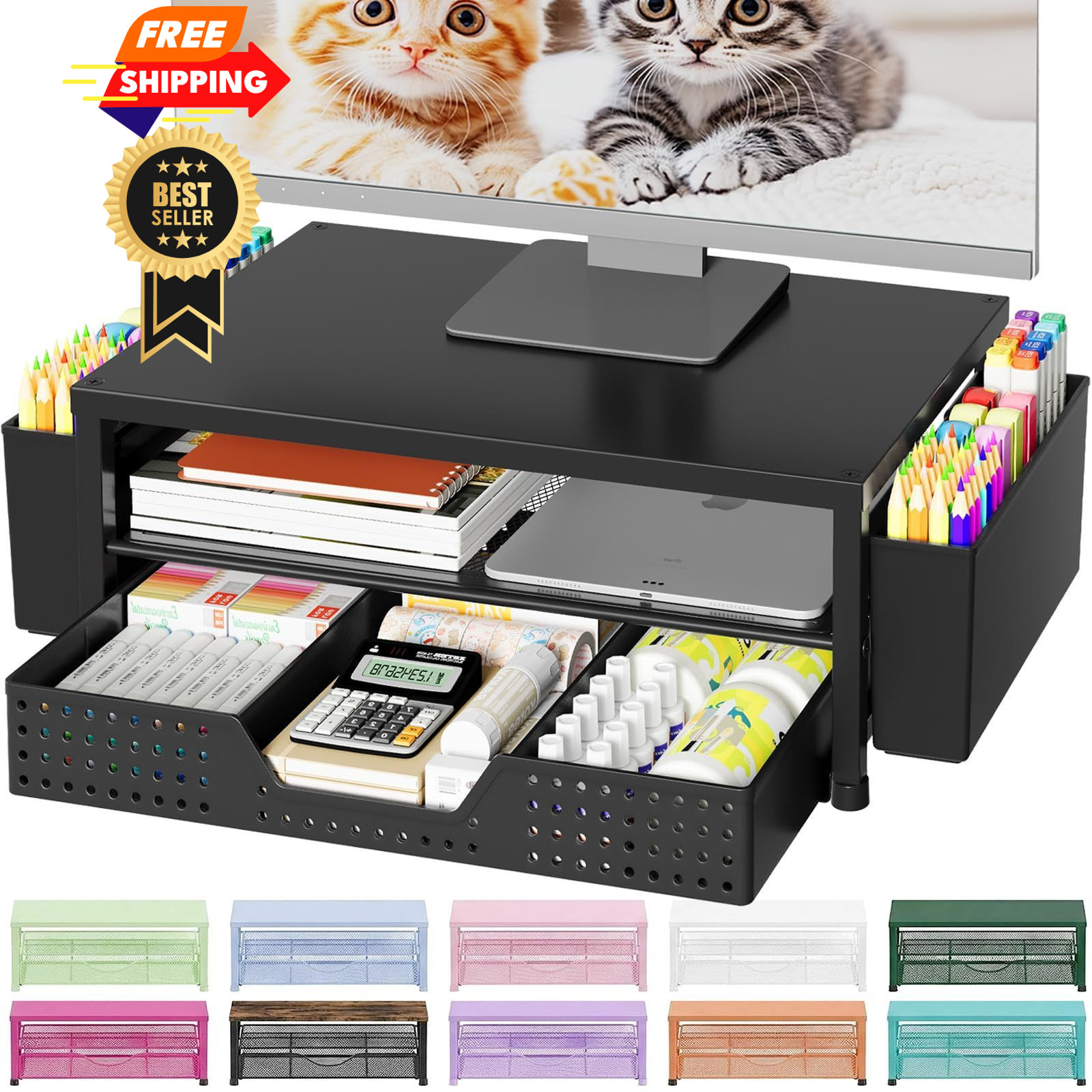 OPNICE Desk With Drawer and 2 Pen Holders, Black – Hot Seller 1-Pack
