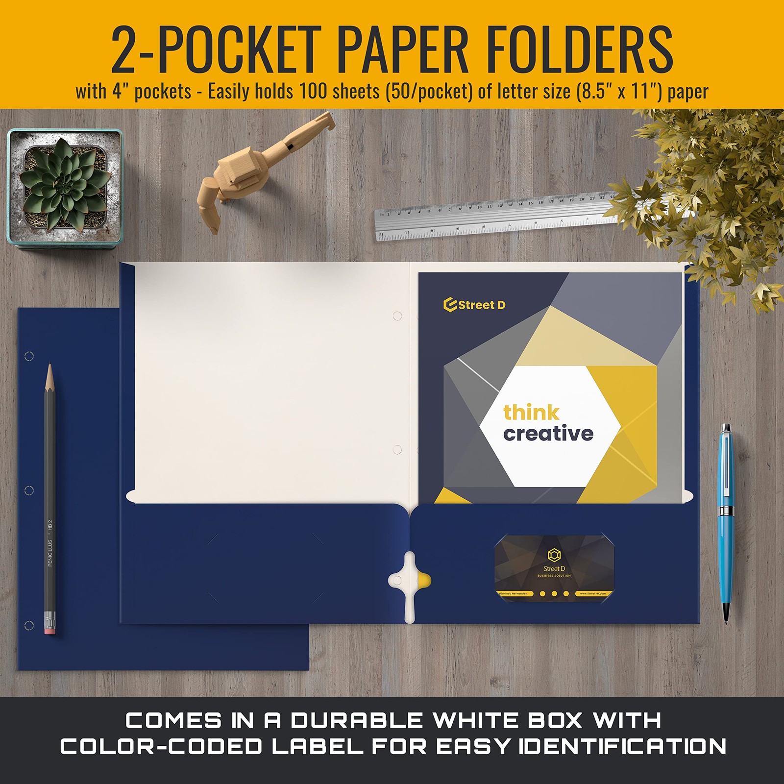 Two Pocket Portfolio Folders, 50-Pack, Blue, Letter Size Paper Folders, 50 Pi…