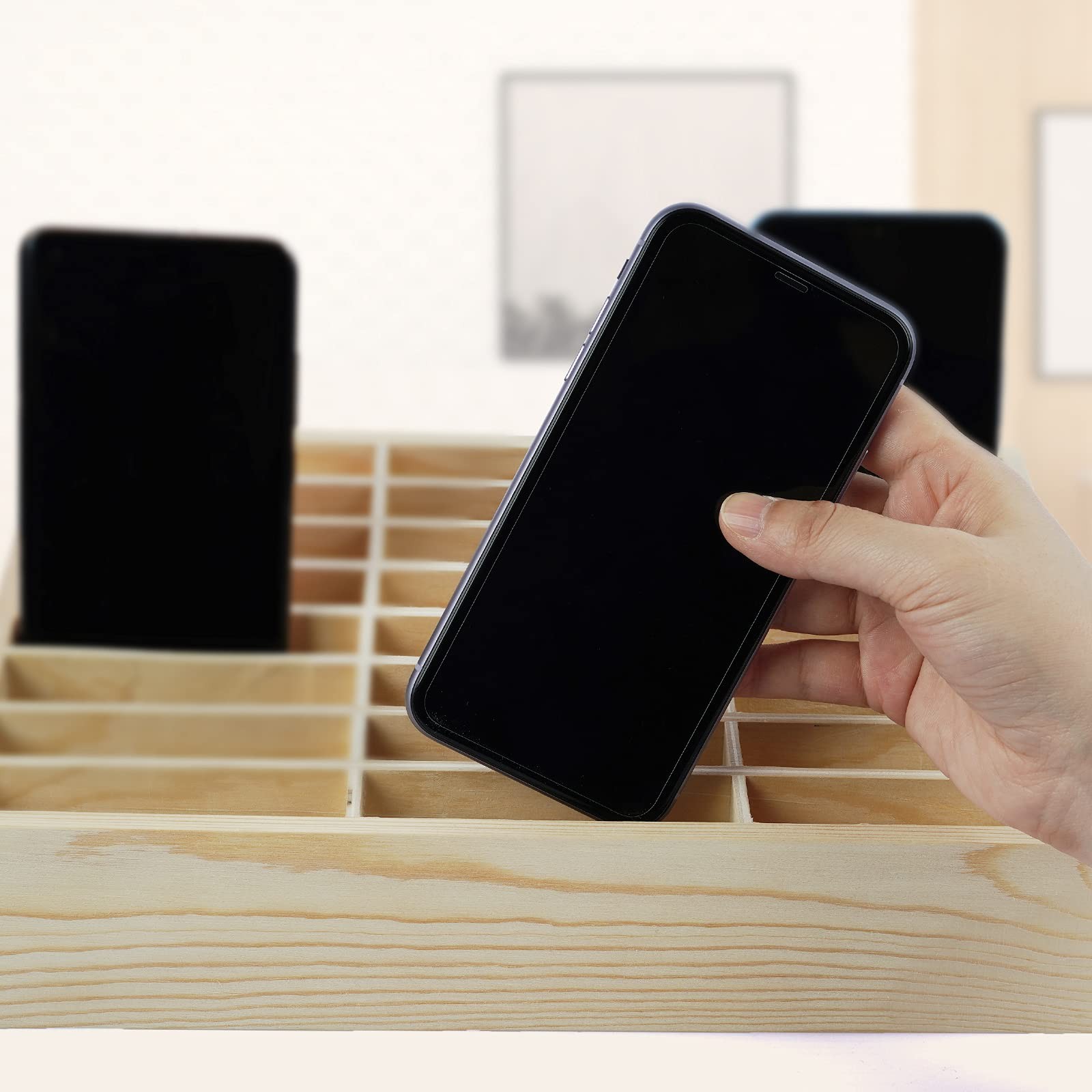 Ozzptuu 36-Grid Wooden Cell Phone Holder Desktop Natural 36-Grid, Wood Color