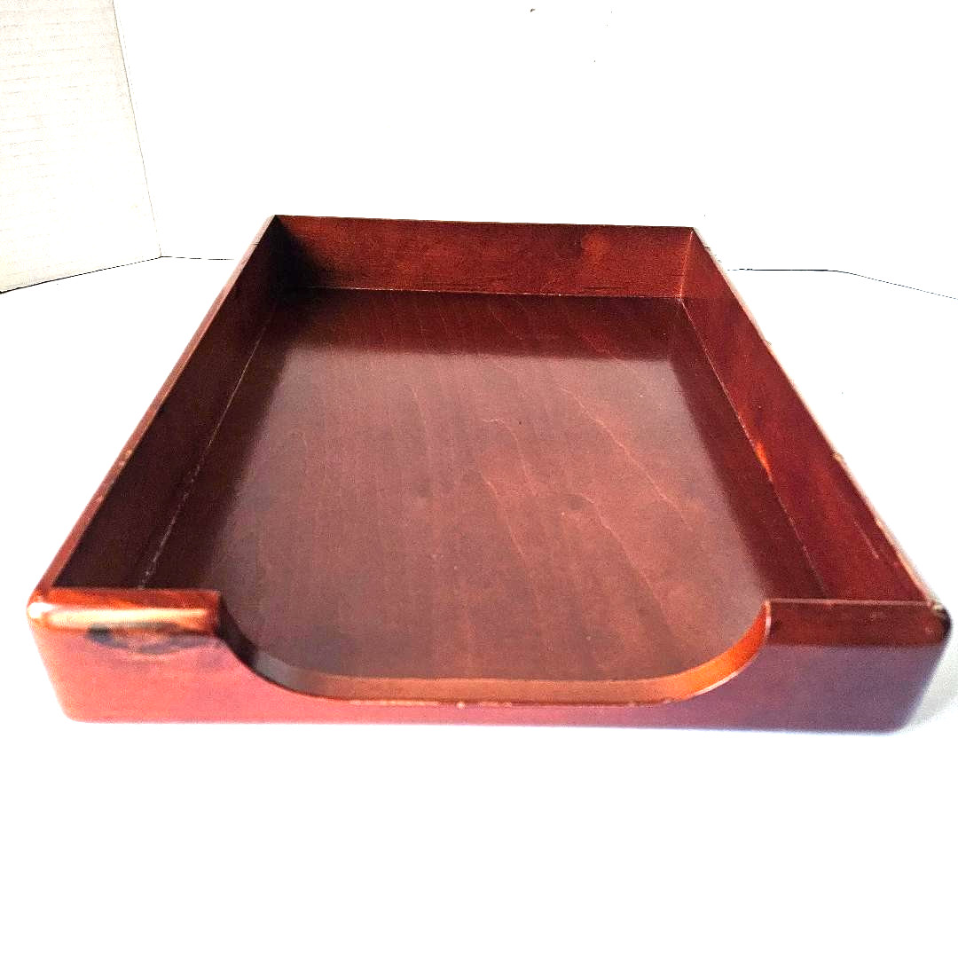 Vintage Eldon Woodline Wood Box Desk Organizer, Inbox/Outbox Tray, Excellent.