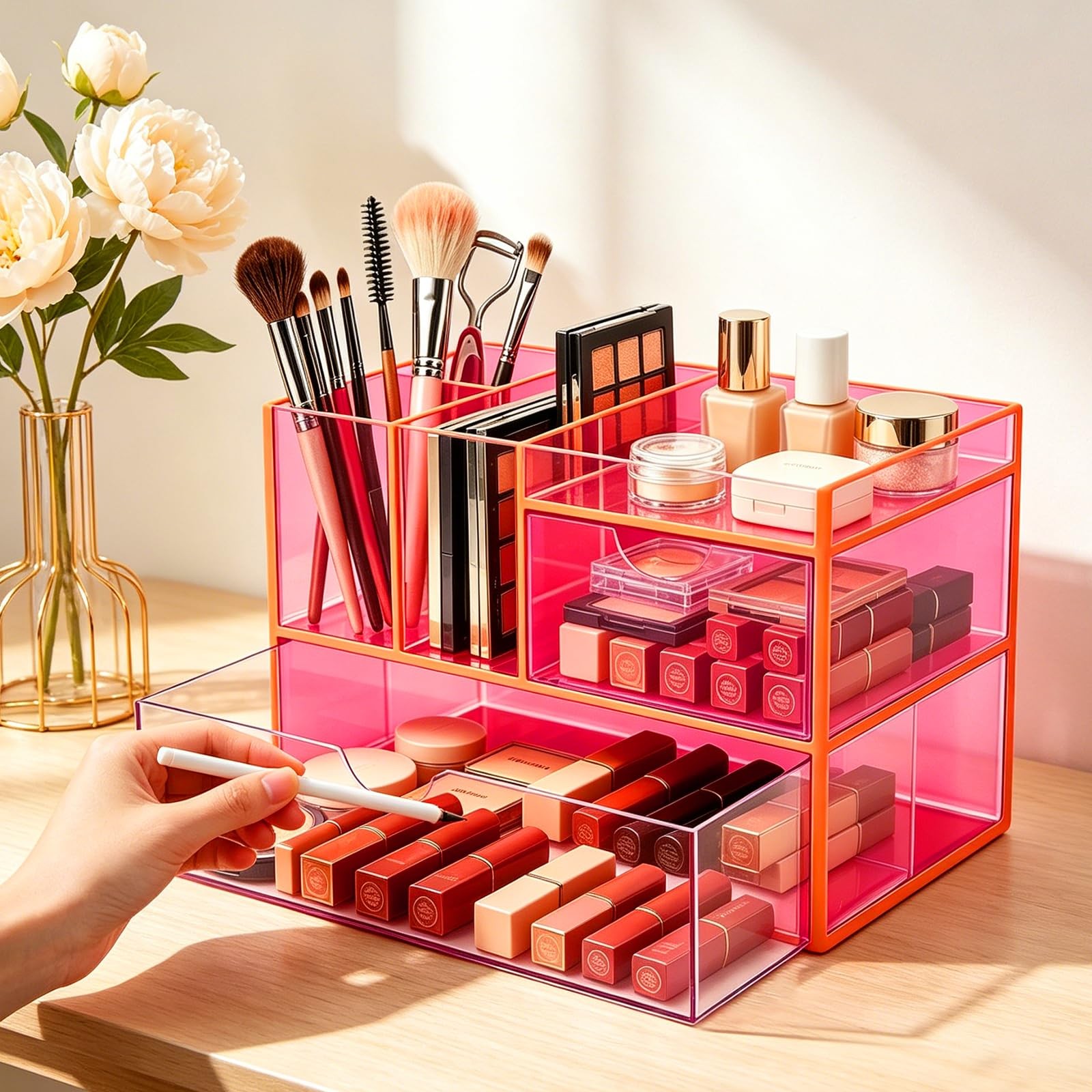 Desk Organizer with Drawers Acrylic Desktop Organizer Pen Holder Caddy for Of…