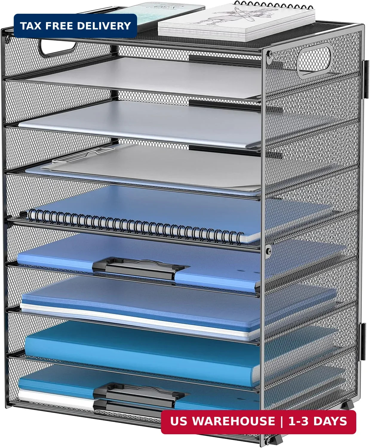 DALTACK 9-Tier Paper Organizer for Desk, Mesh Letter Tray Desk Organizer with Ha