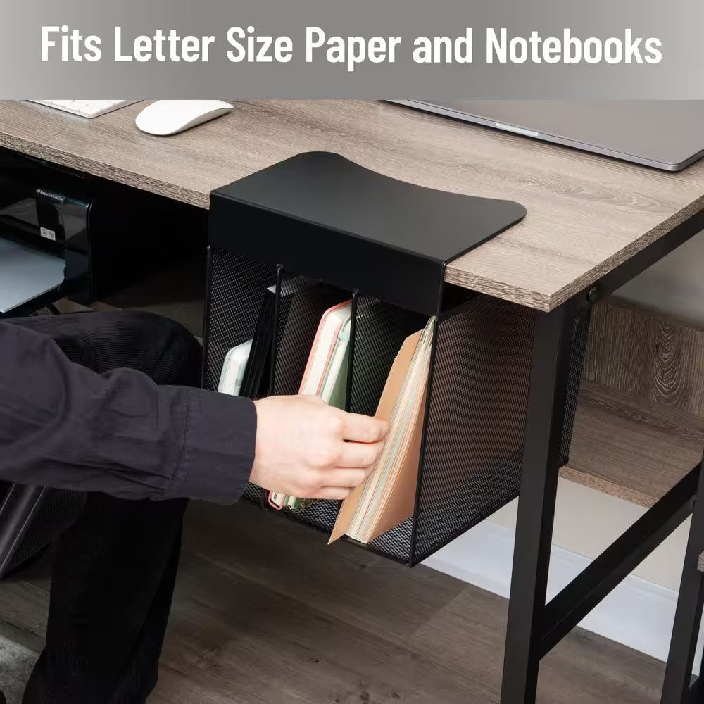 Slide-On under Desk File Organizer, No Tools Required, Hanging Storage for Lapto