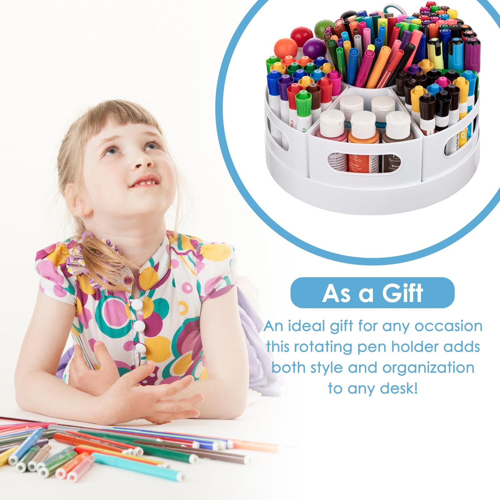 Art Supplies Organizer, Extra Large 360° Rotating Desk Organizer with 7 Remov…