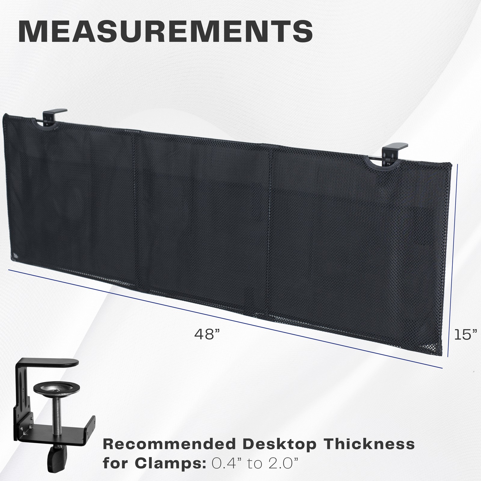 VIVO Black Clamp-on 48″ Privacy & Cable Management Sleeve Panel Kit for Desk