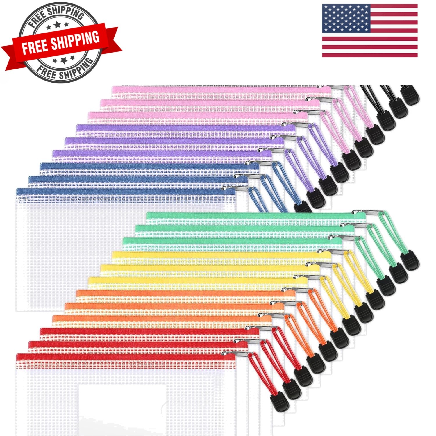 24 Pack Mesh Zipper Pouch Bags with Label Pocket, A6 9.1×4.7 in Small Pencil …