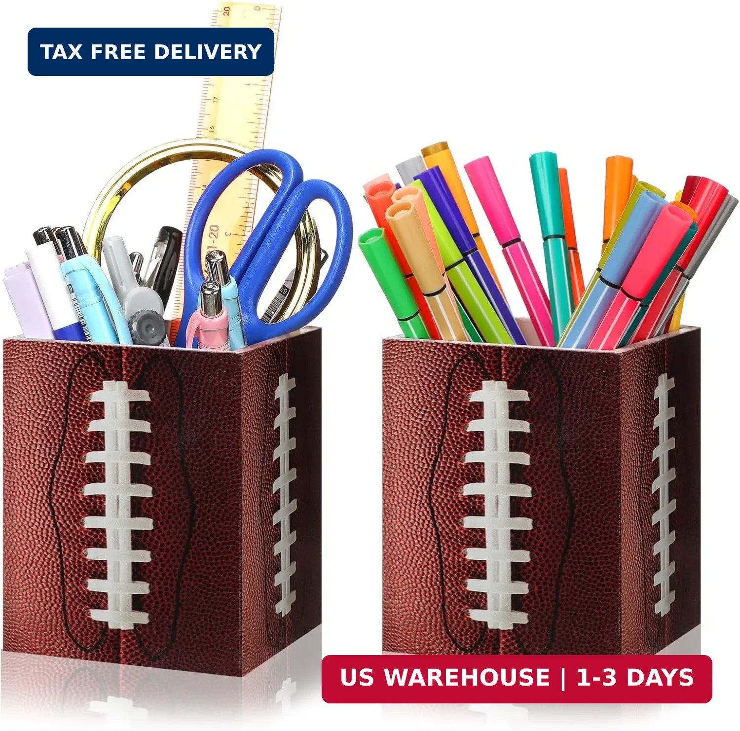 Sherr 2 Pcs Wood Pencil Holder Pen Holder for Classroom Back to School Football
