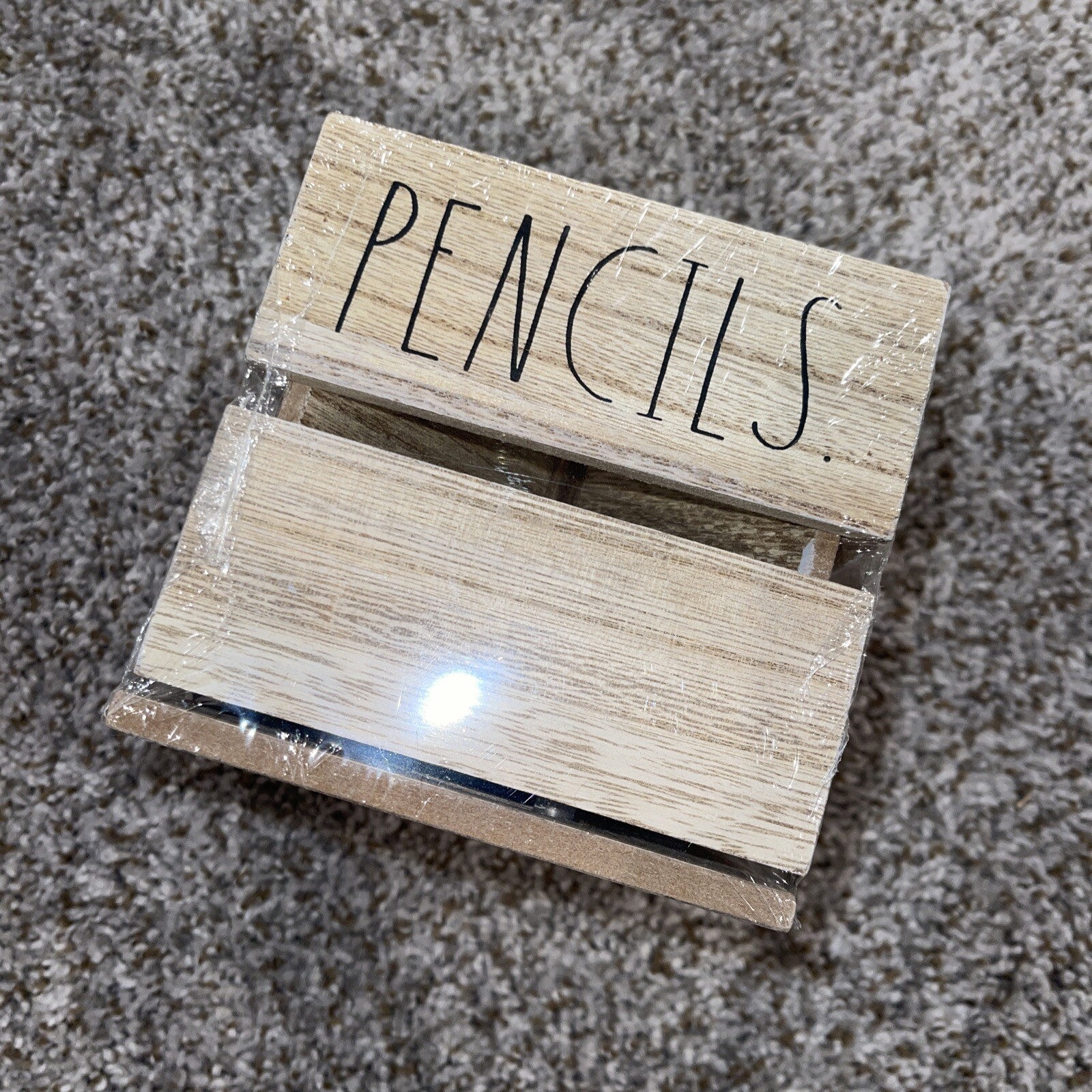 Rae Dunn PENS and PENCILS Square Swivel Wooden Holder 4.5″ x 4.5 Brown