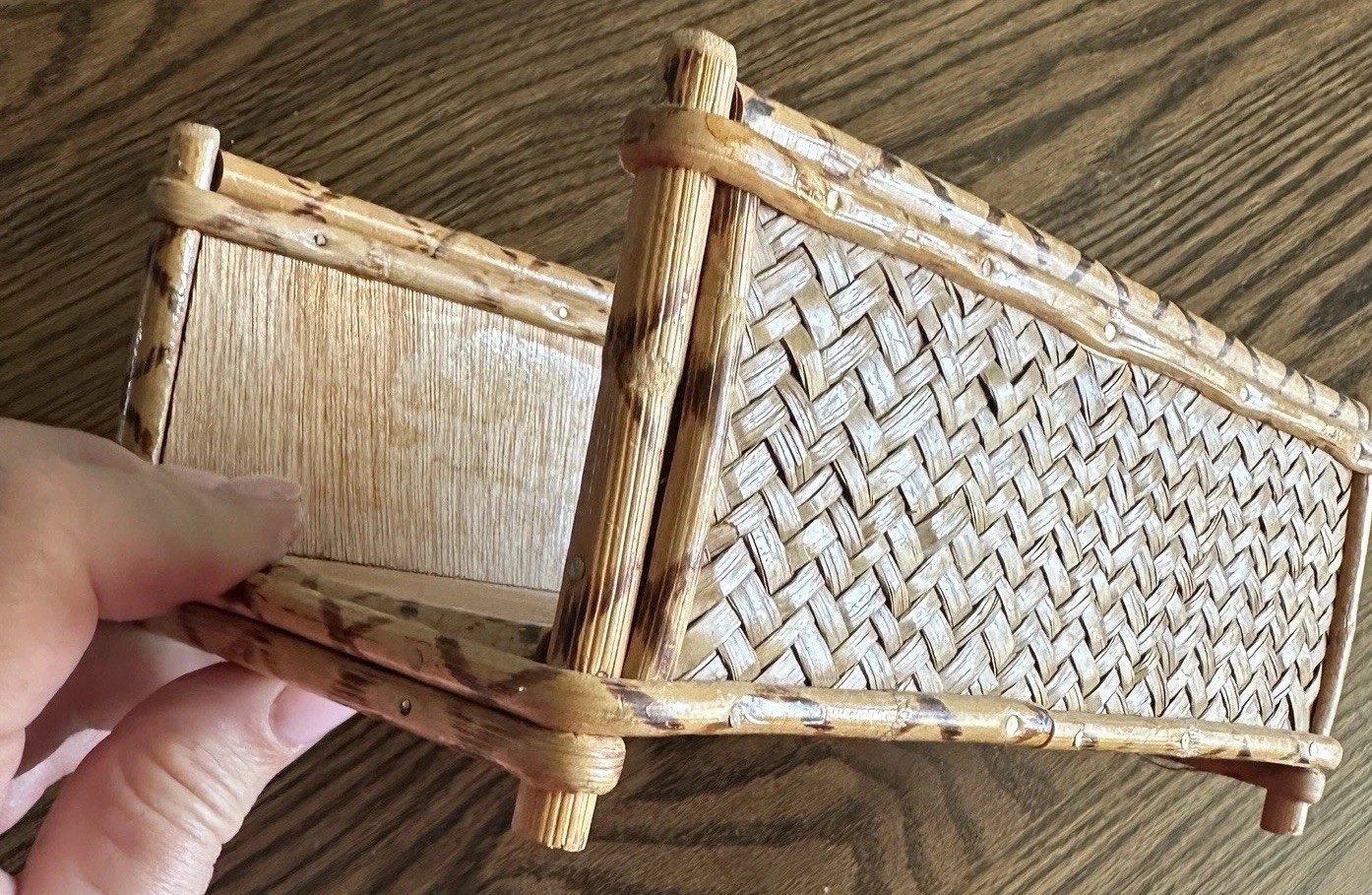 Vintage Burnt Bamboo Rattan Desk Organizer Napkin Caddy Letter Holder Hong Kong