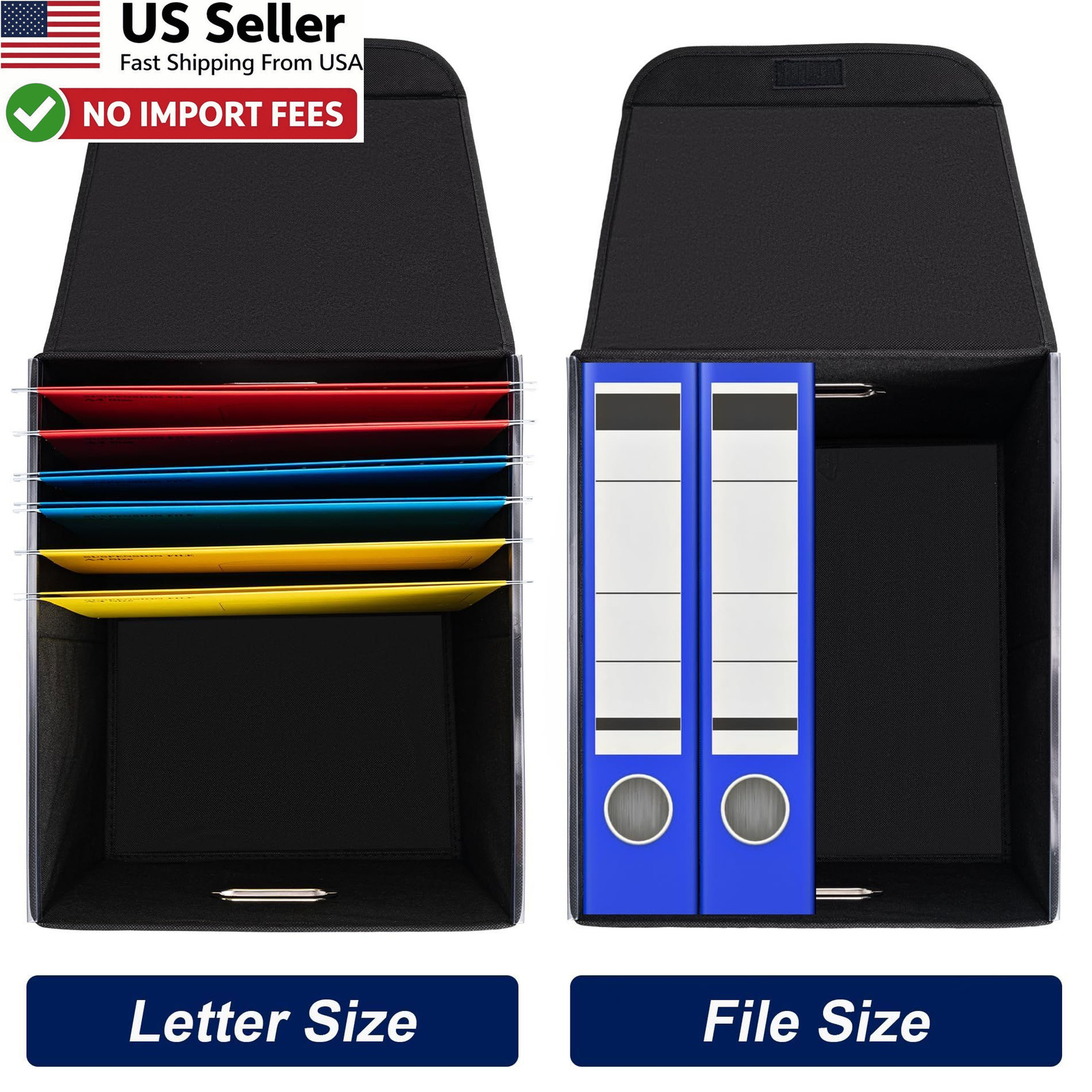 File Organizer Box Large Hanging File Storage Collapsible Black Lid FROM USA