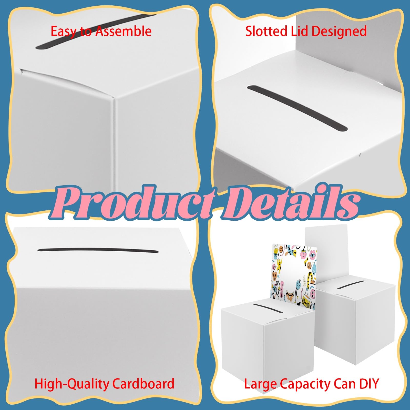Jyongmer 24 Pack Cardboard Ballot Box with Slot 6 x 6x 6 Inch 24pcs-white
