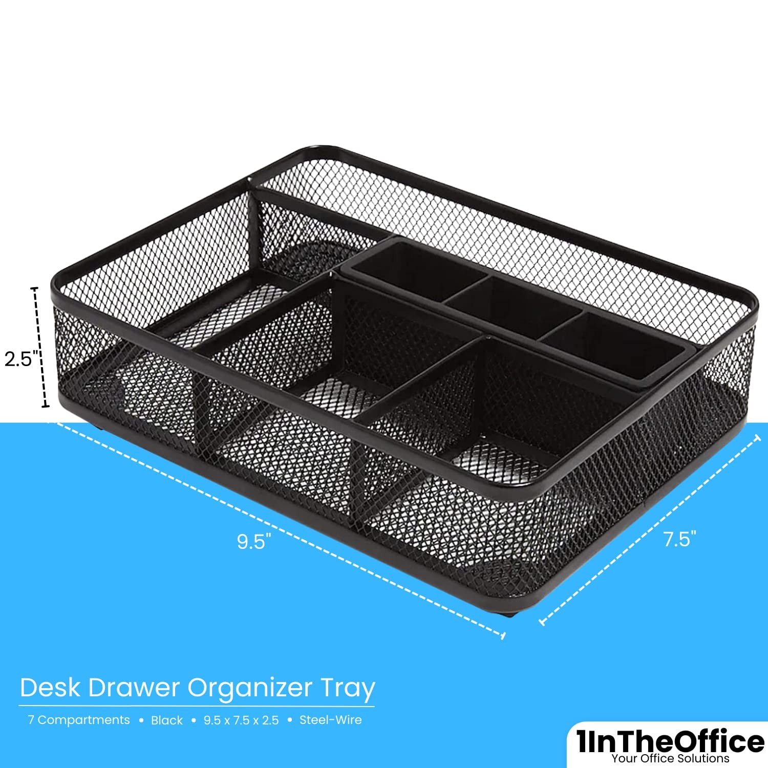1InTheOffice Mesh Collection Desk Drawer Organizer Tray, Black, 7 Black