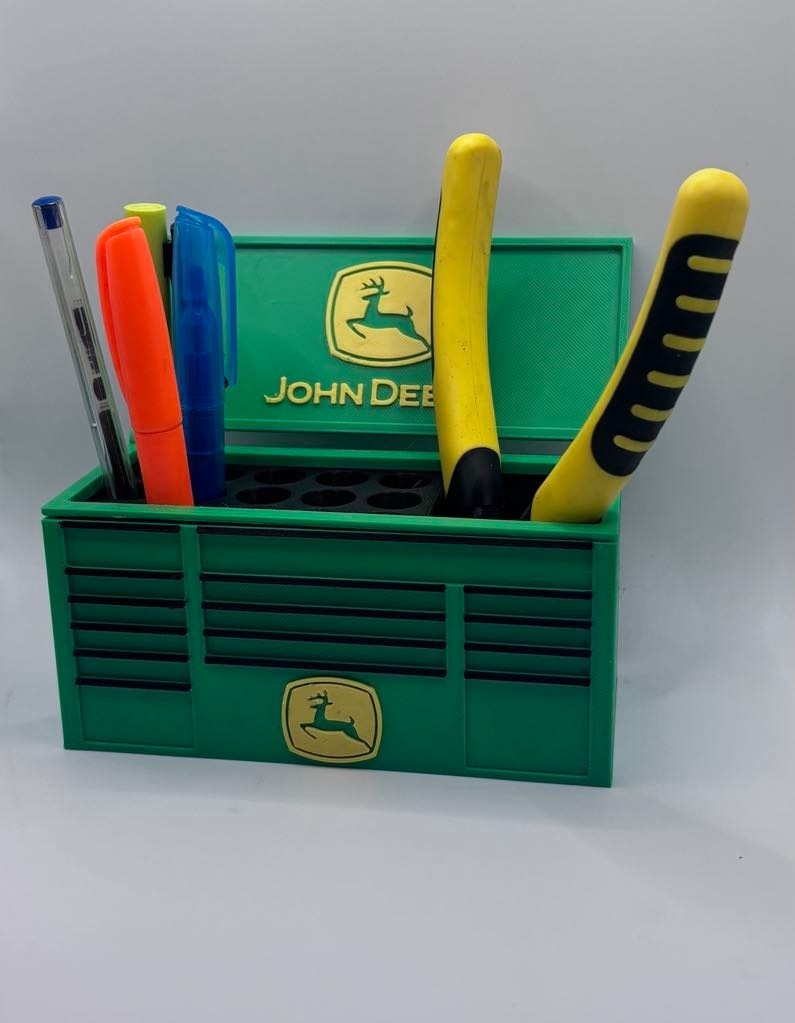John Deere Desk Organizer – Mini Toolbox Pen Holder | Office & Workshop Gift