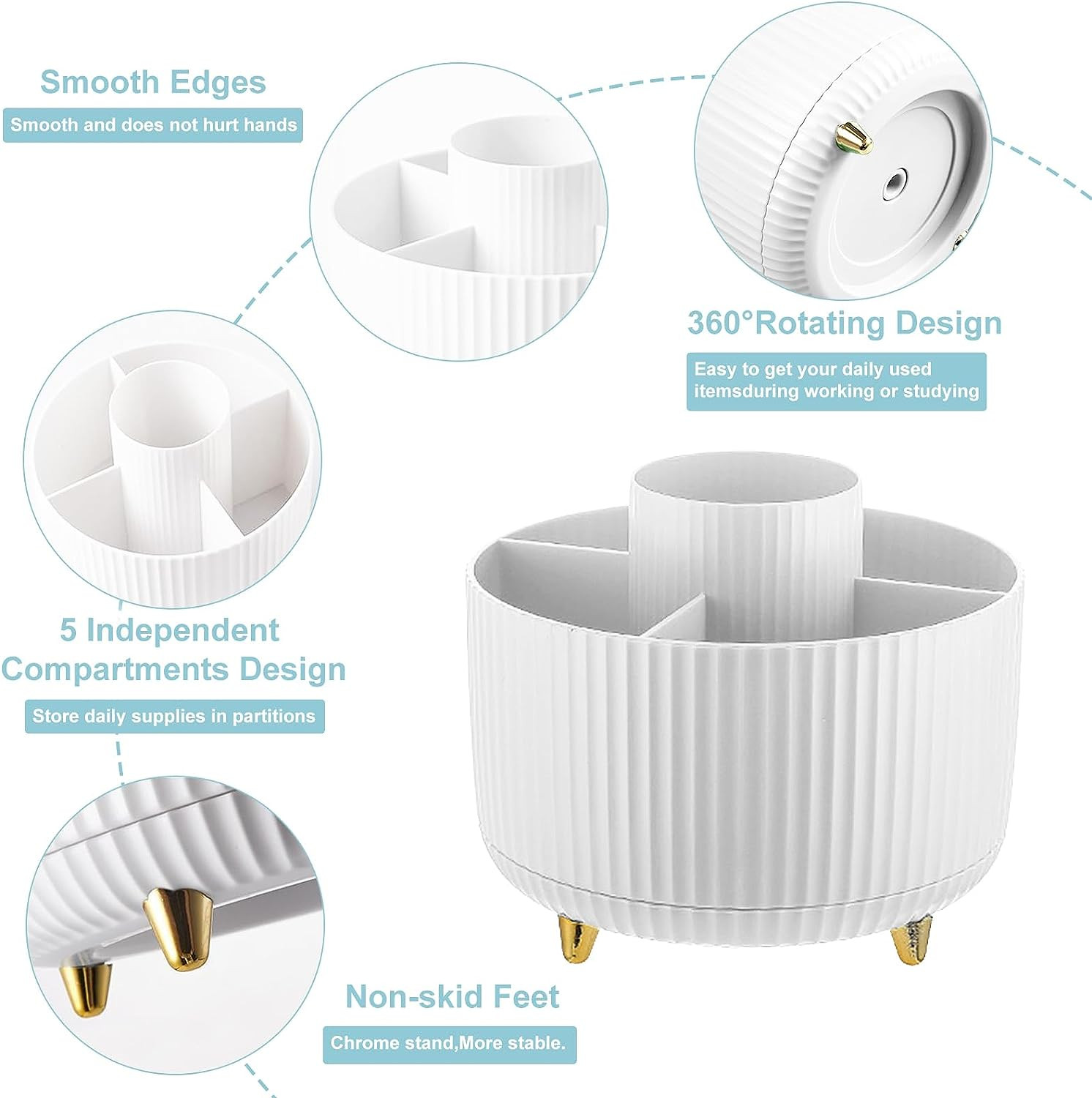 Pencil Holder for Desk,5 Slots 360°Degree Rotating Desk Organizers and Accessori