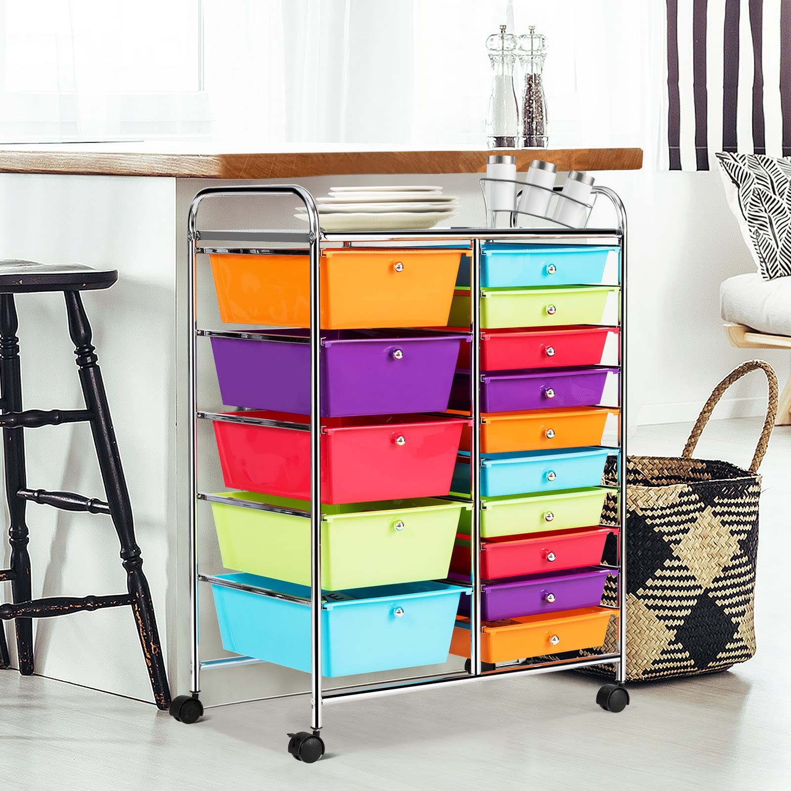 KOTEK 15-Drawer Rolling Storage Cart, Multipurpose Mobile Multicolor-combo2