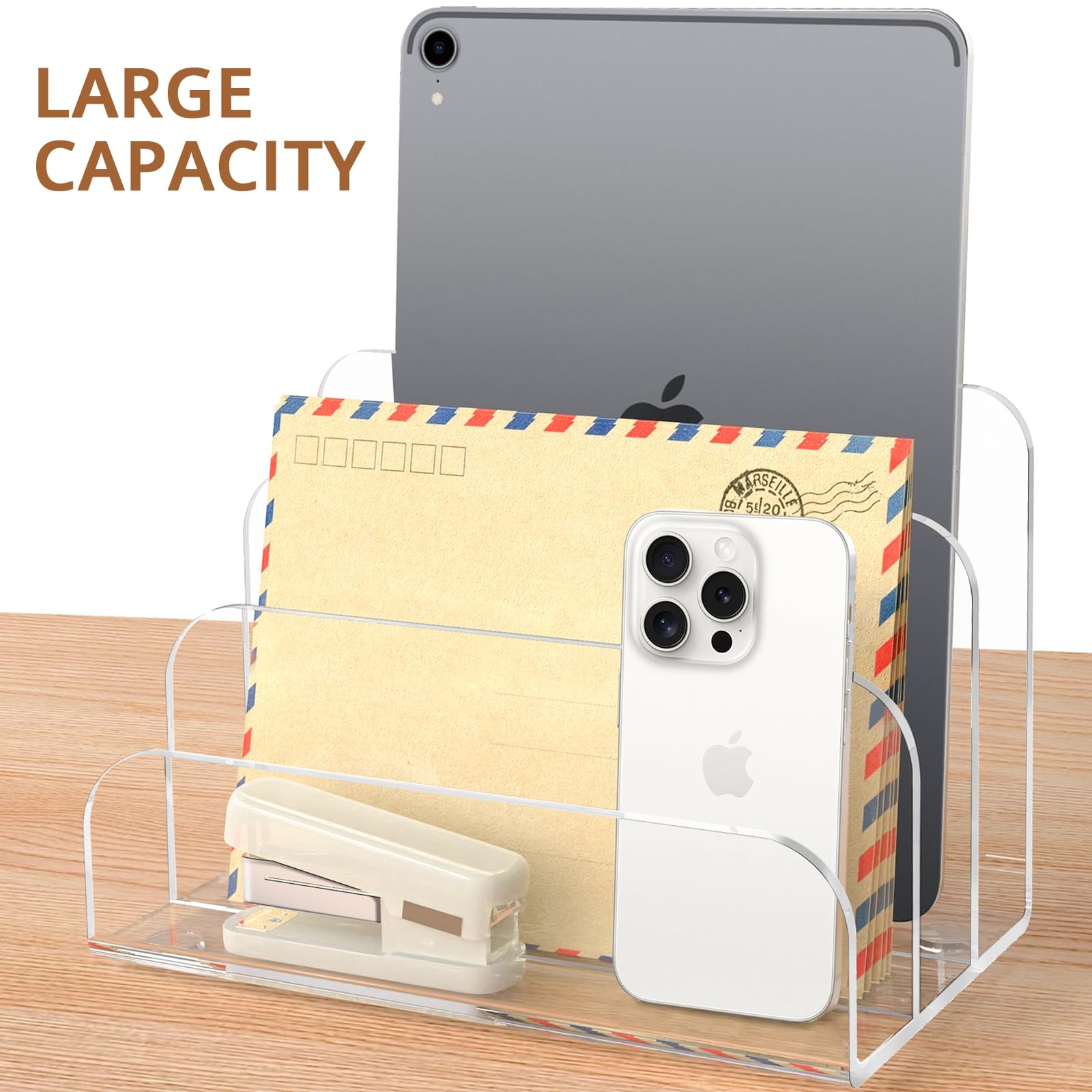 Desk Mail Organizer 3 Section Clear Acrylic Letter Holder Home Office School