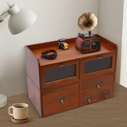 Desktop Storage Cabinet with 6 Drawers, Wooden Box Organizer for Office Supplies