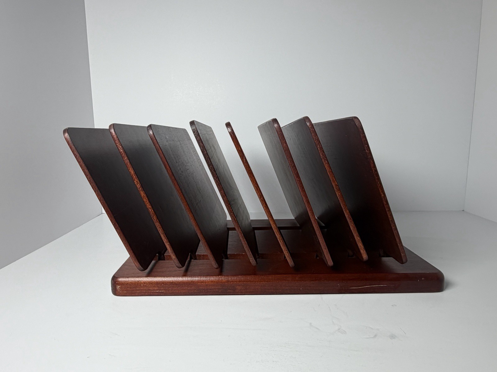 Vintage Wood Levenger Desk Organizer MCM Style 8 Moveable Partitions Retro Rare