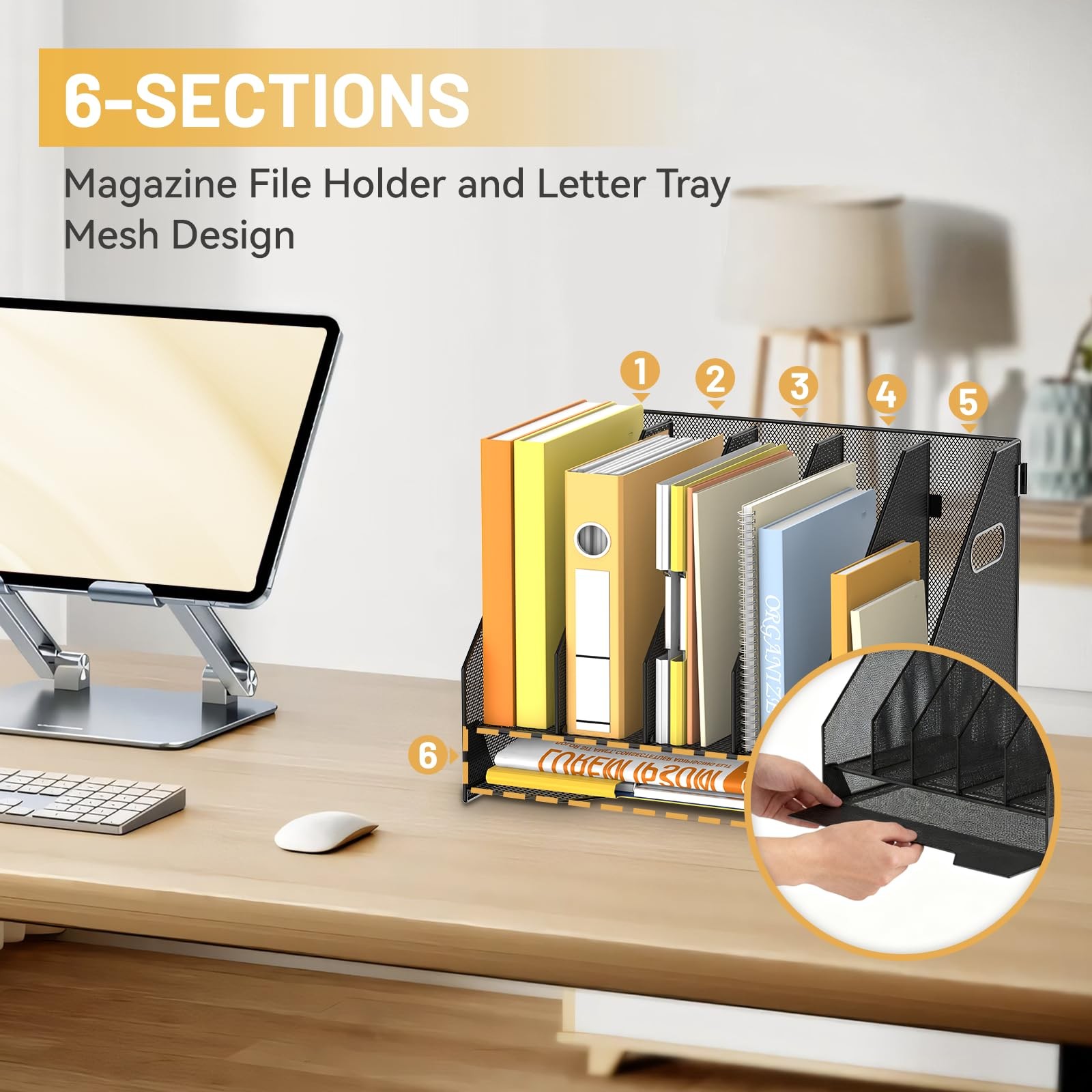 DALTACK Magazine File Holder, 5 Vertical Compartments Rack 5Rack, Black