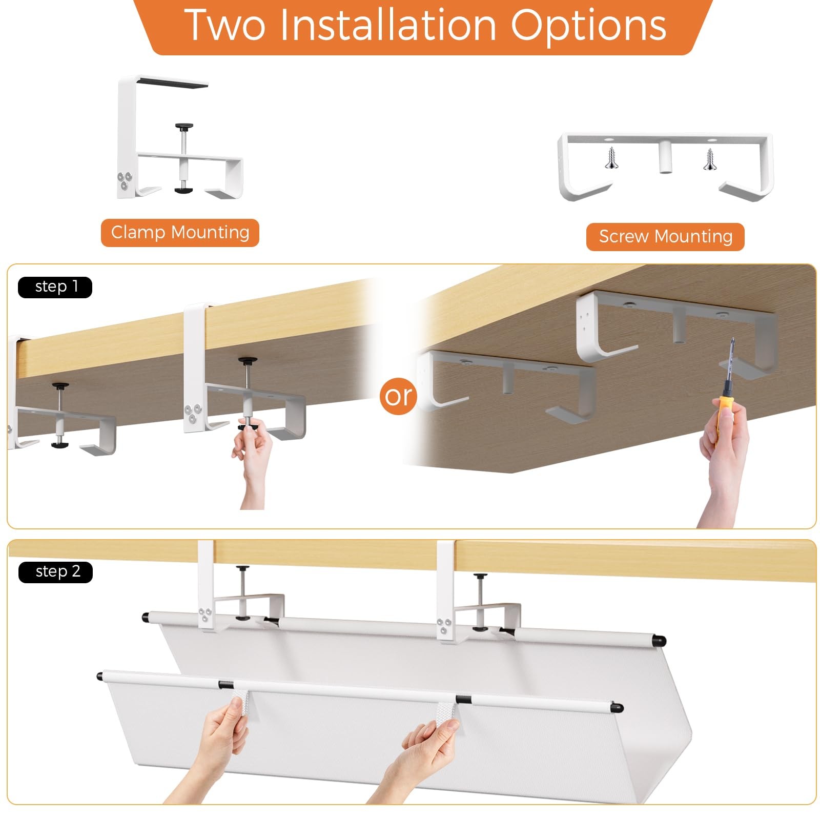 Under Desk Cable Management Tray – 28″ Cord Organizer for 28” L, White