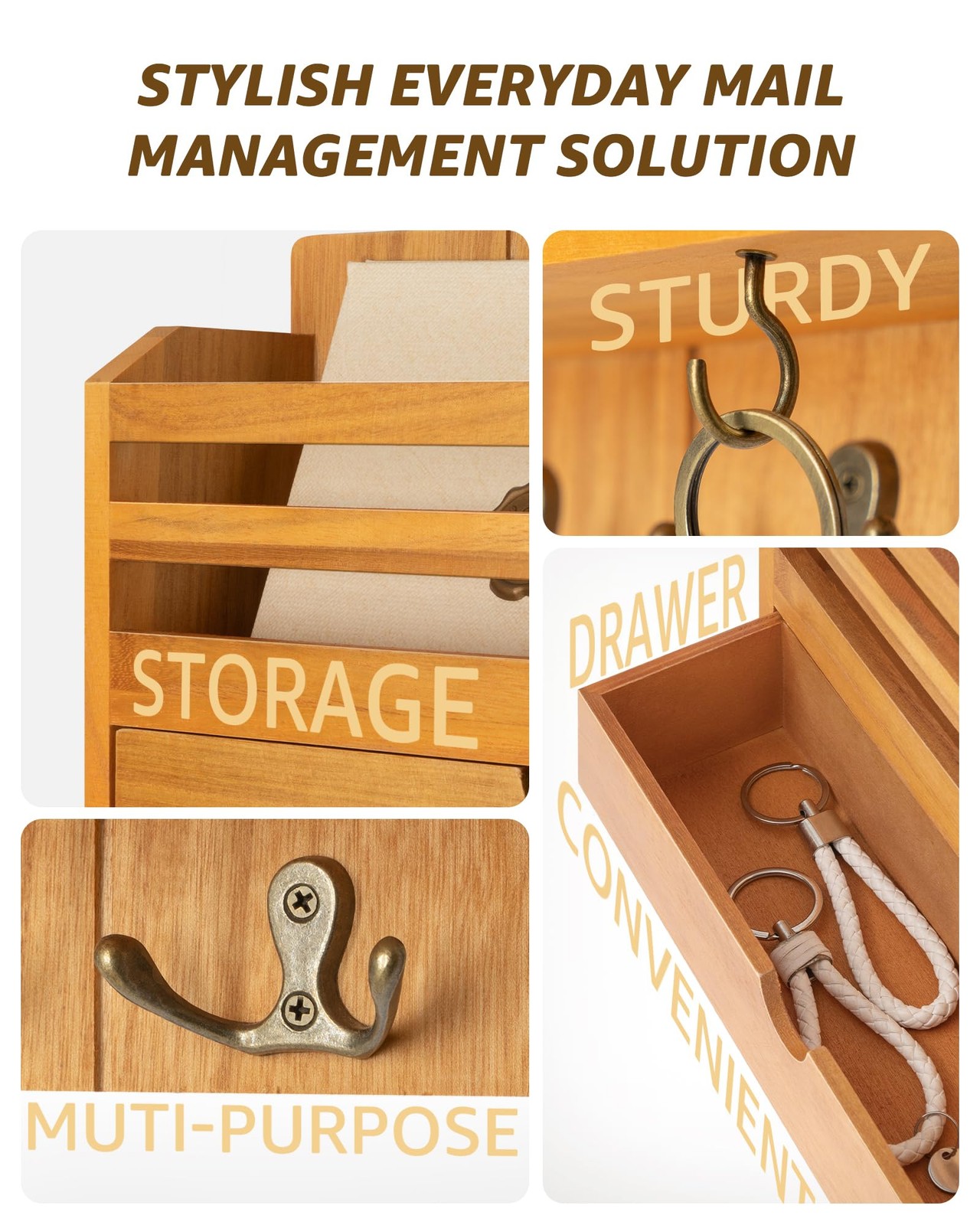 Modern Farmhouse Mail Organizer with Drawer Organizer – Rustic Key and Mail H…