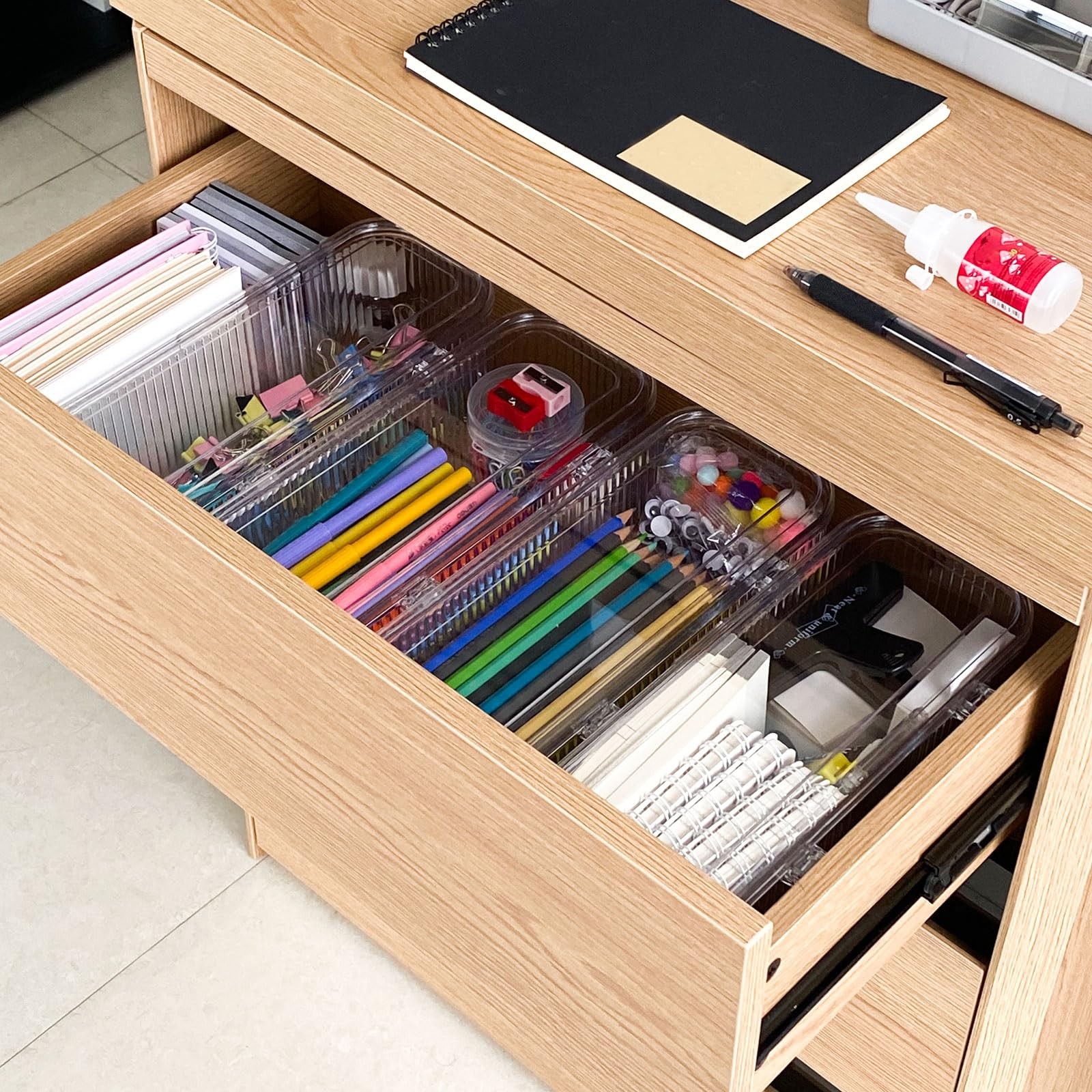 NINEWEEN 3 Pack Clear Pen Organizer for Desk Drawer, Plastic 3 Pack,