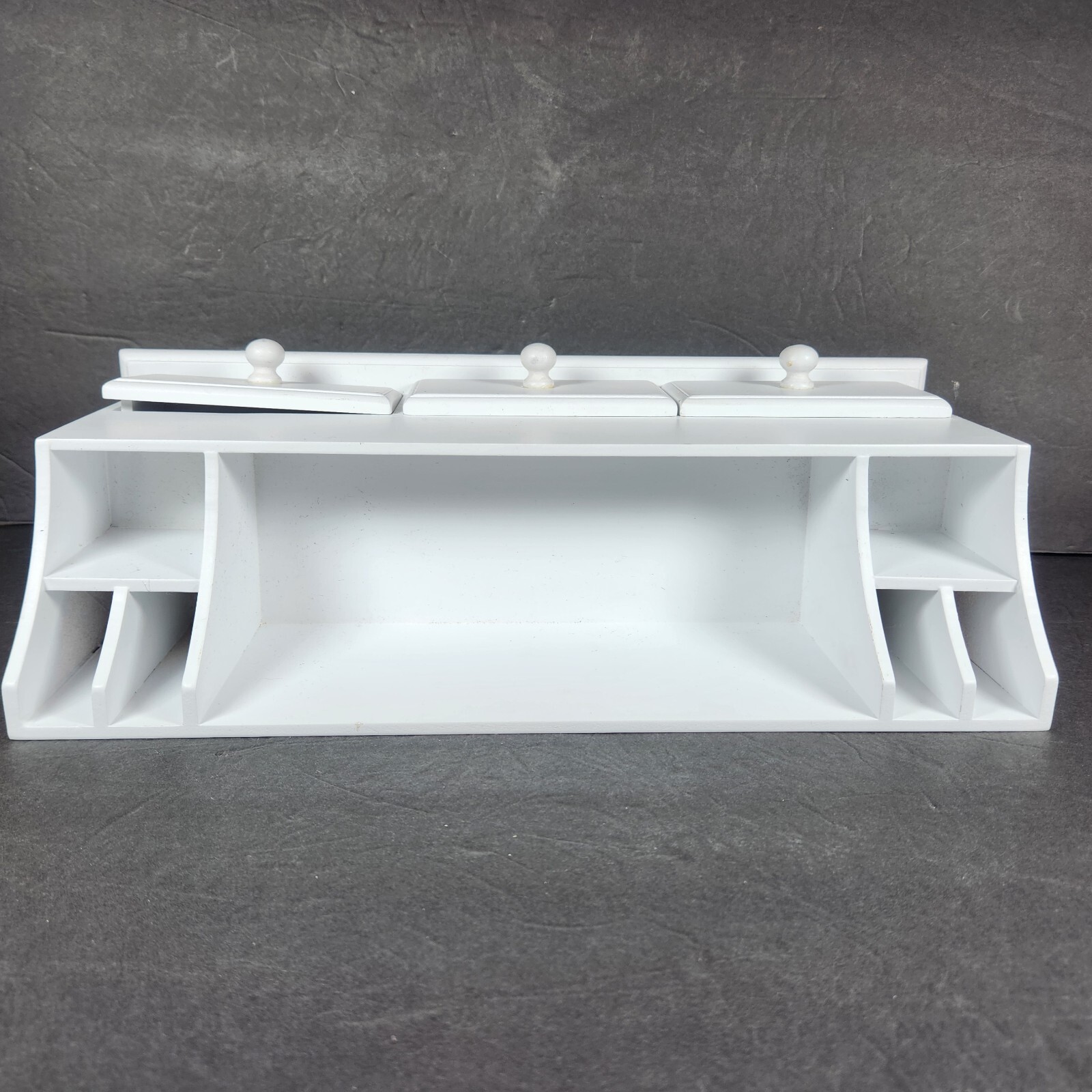Slotted Wood Desk Organizer Desk Top Vanity Storage Box 3 Drawers 16×4.5×7.5