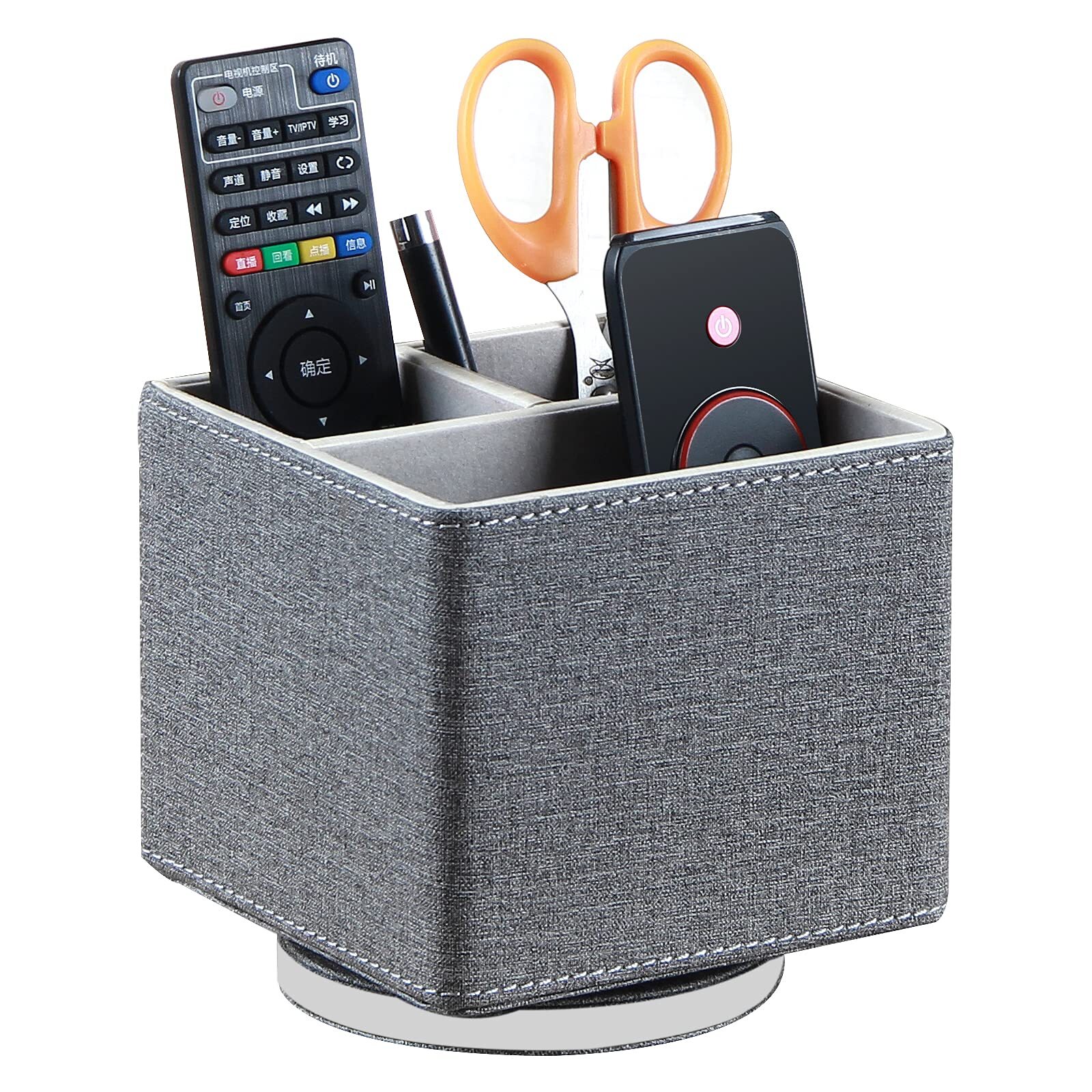 Remote Control Holder PU Leather 360 Swivel Makeup Office Storage Caddy