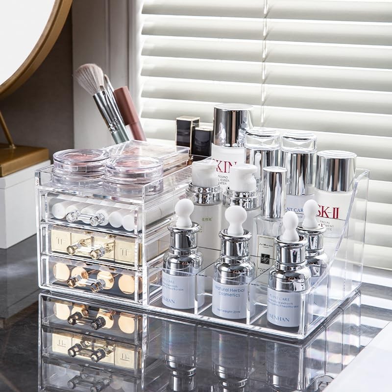 Cq acrylic 1 Pack Clear Make Up Organizer 3 Drawers,