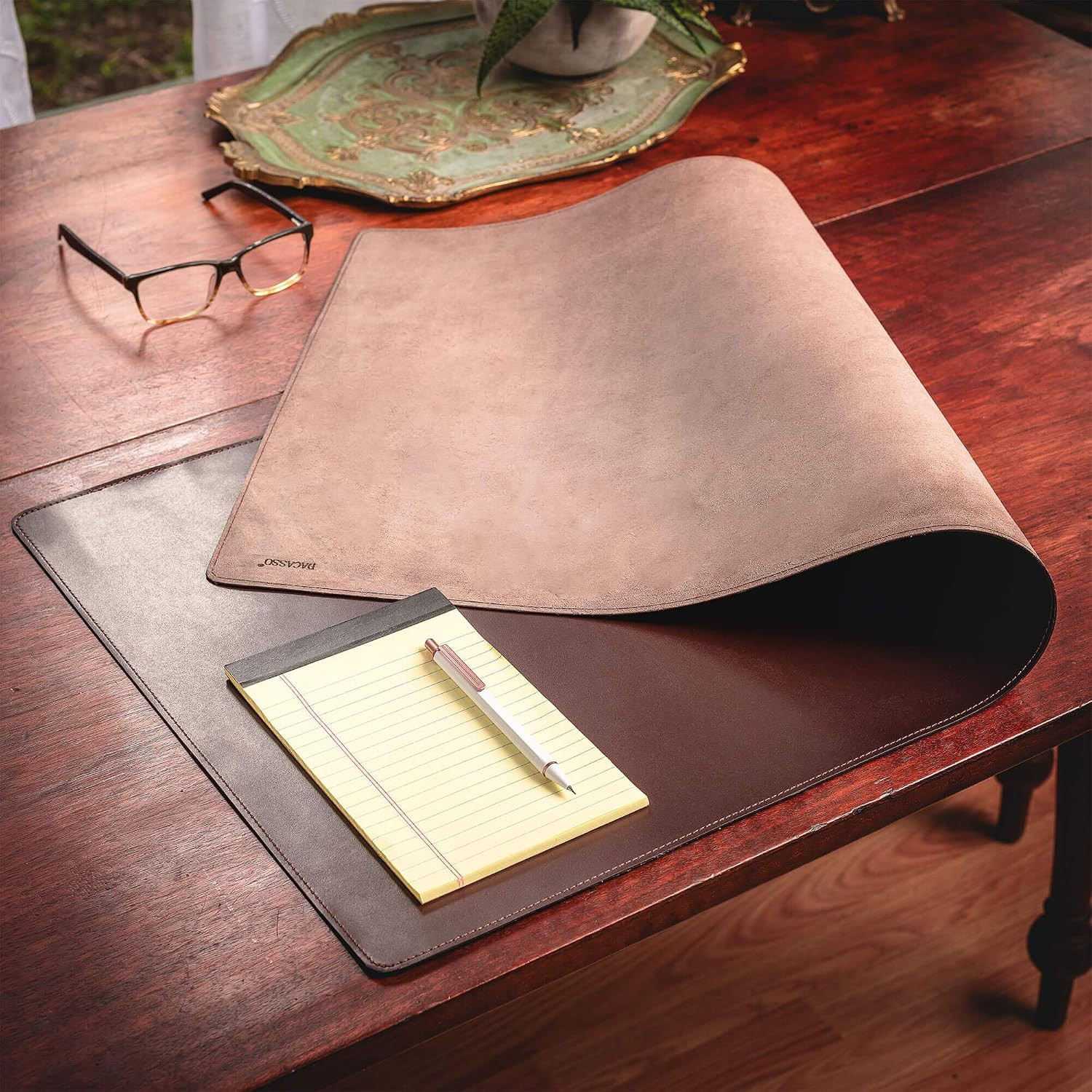 DACASSO Bonded Leather No Core Rollable Desk Mat/Pad – Luxury Leather Desk Blott