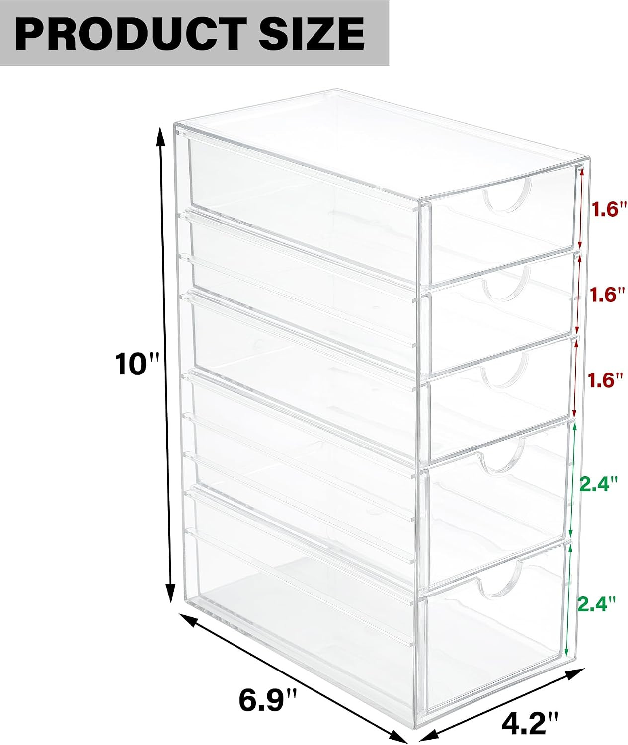 Prsildan Hair Accessories Organizer Acrylic Drawer with 5 Small Drawers | Clear,