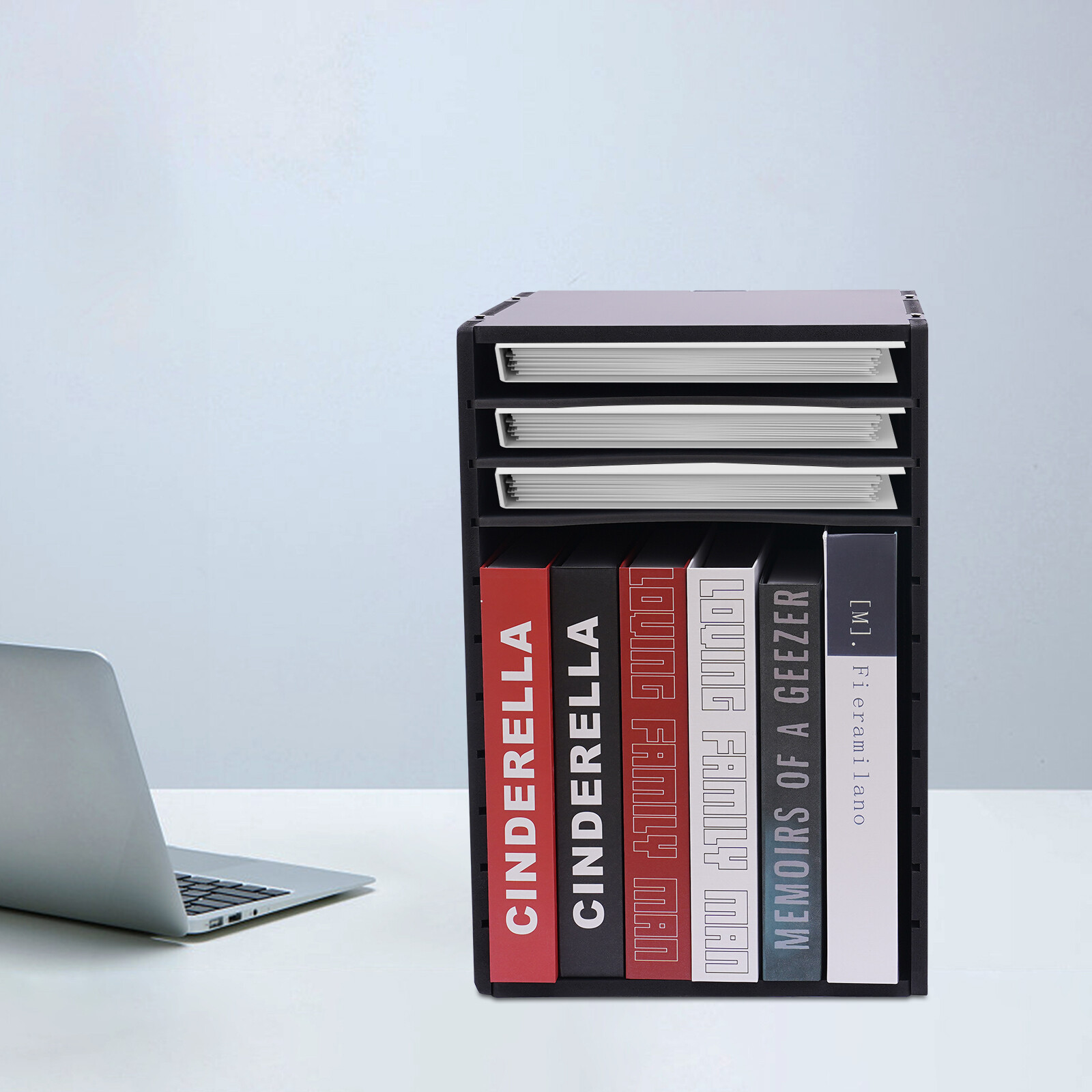 Vertical Desktop Sorter 11 Compartment Black Letter-size Shelves