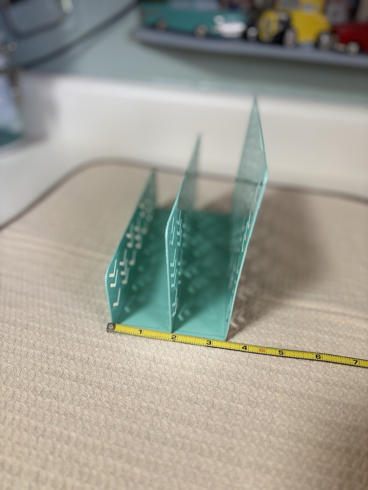 Aqua/Teal Metal Desktop Organizer 3-Slot Letter Mail Paper Holder Chevron