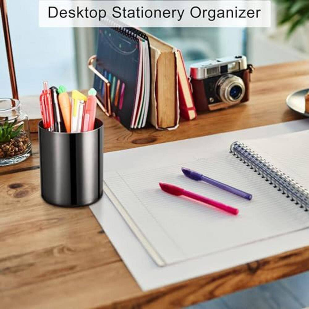 1-Pack Black Pen Holder Stainless Steel Mirror Finish Brushed Interior Modern De