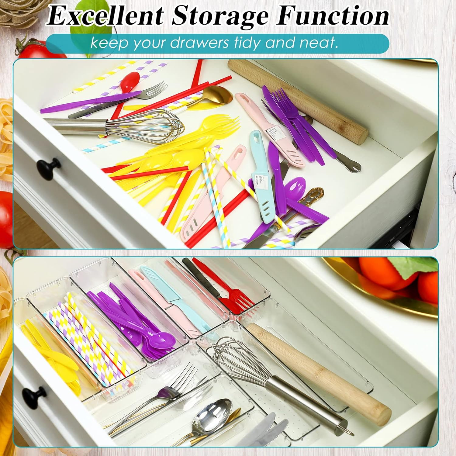 12 Pcs Clear Drawer Organizer 9 x 3 x 2 Inches Plastic Rectangle Trays Makeup Va