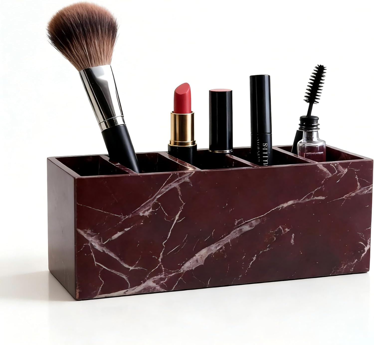 Elegant Marble Desk Organizer & Pen Holder – Purple-Red with White Veins