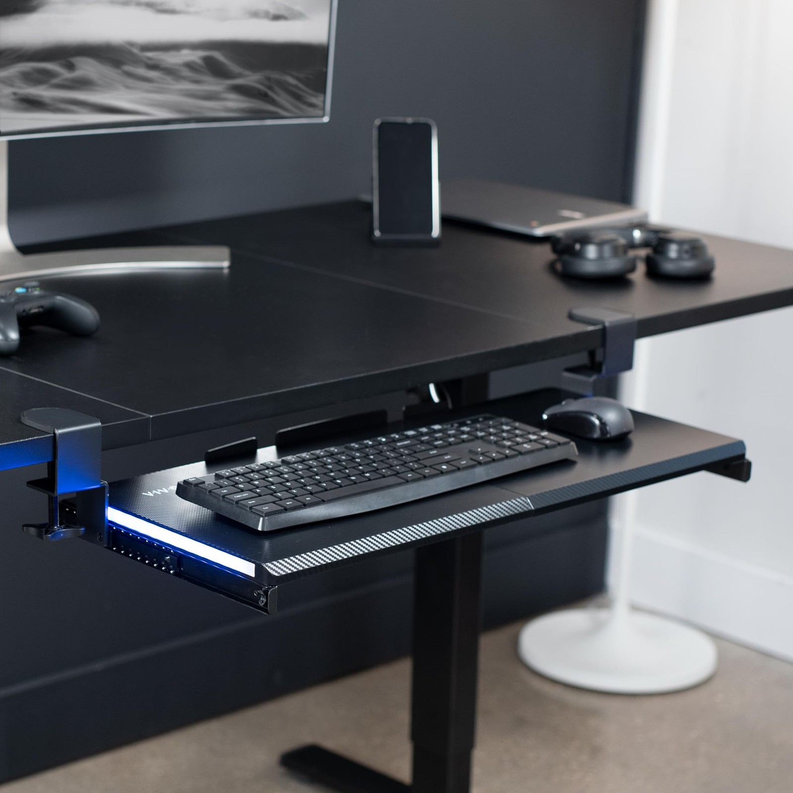 VIVO Large Under Desk Keyboard Tray with RGB LED Side 27 inch, Carbon Black