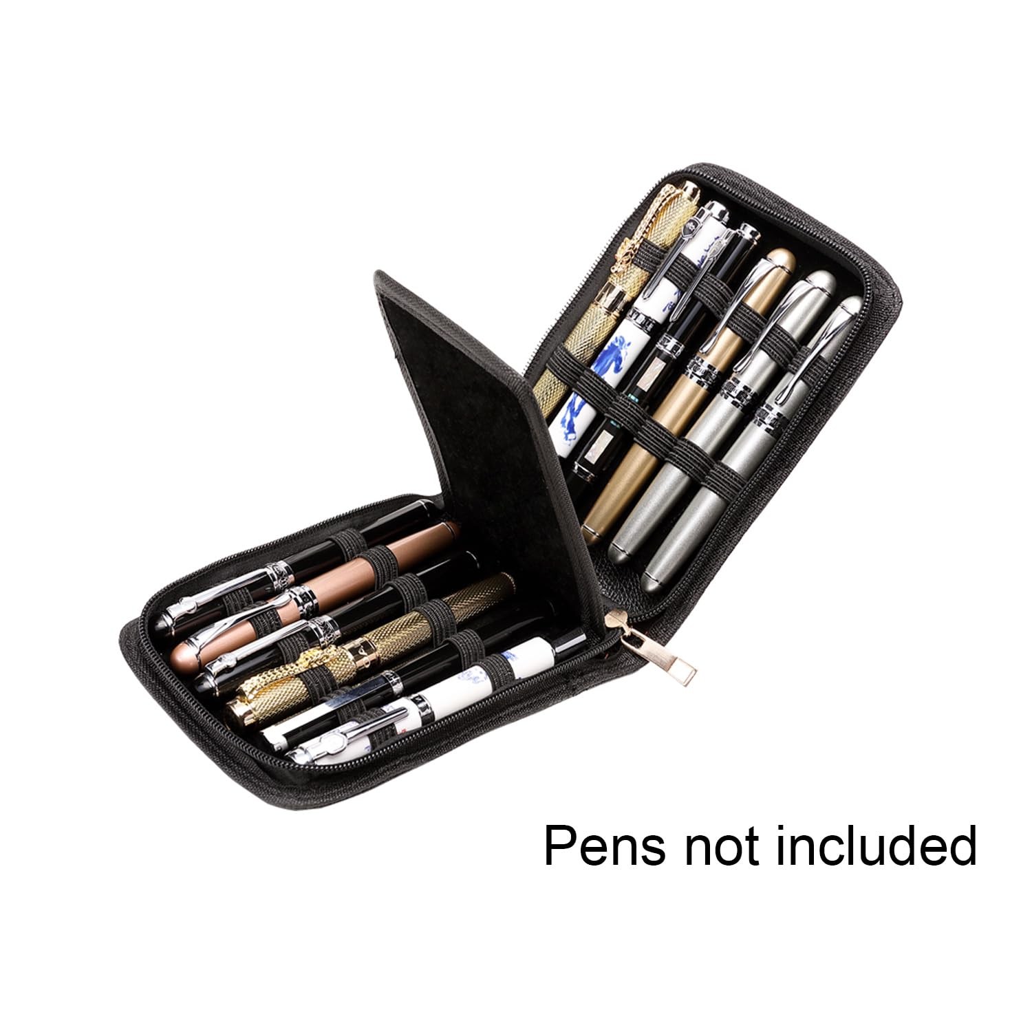Topoomart Fountain Roller Ball Pen Case Holder PU Leather Bag for 12 Pens Black
