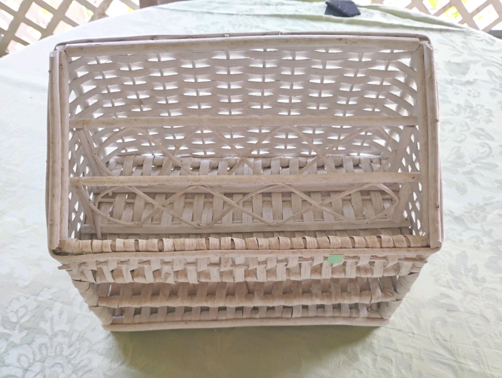 Vintage White Wicker Desk Organizer Letter Holder Basketweave
