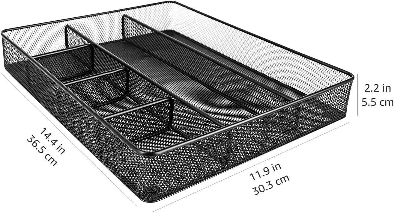 Metal Mesh Desk Organizer 6 Compartments Pen Holder Storage Tray Black