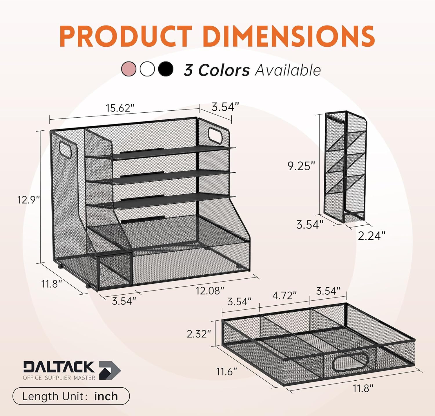 Mesh Desk Organizer, 5-Tier Paper Letter Tray with File Holder & Pen Holder & Sl