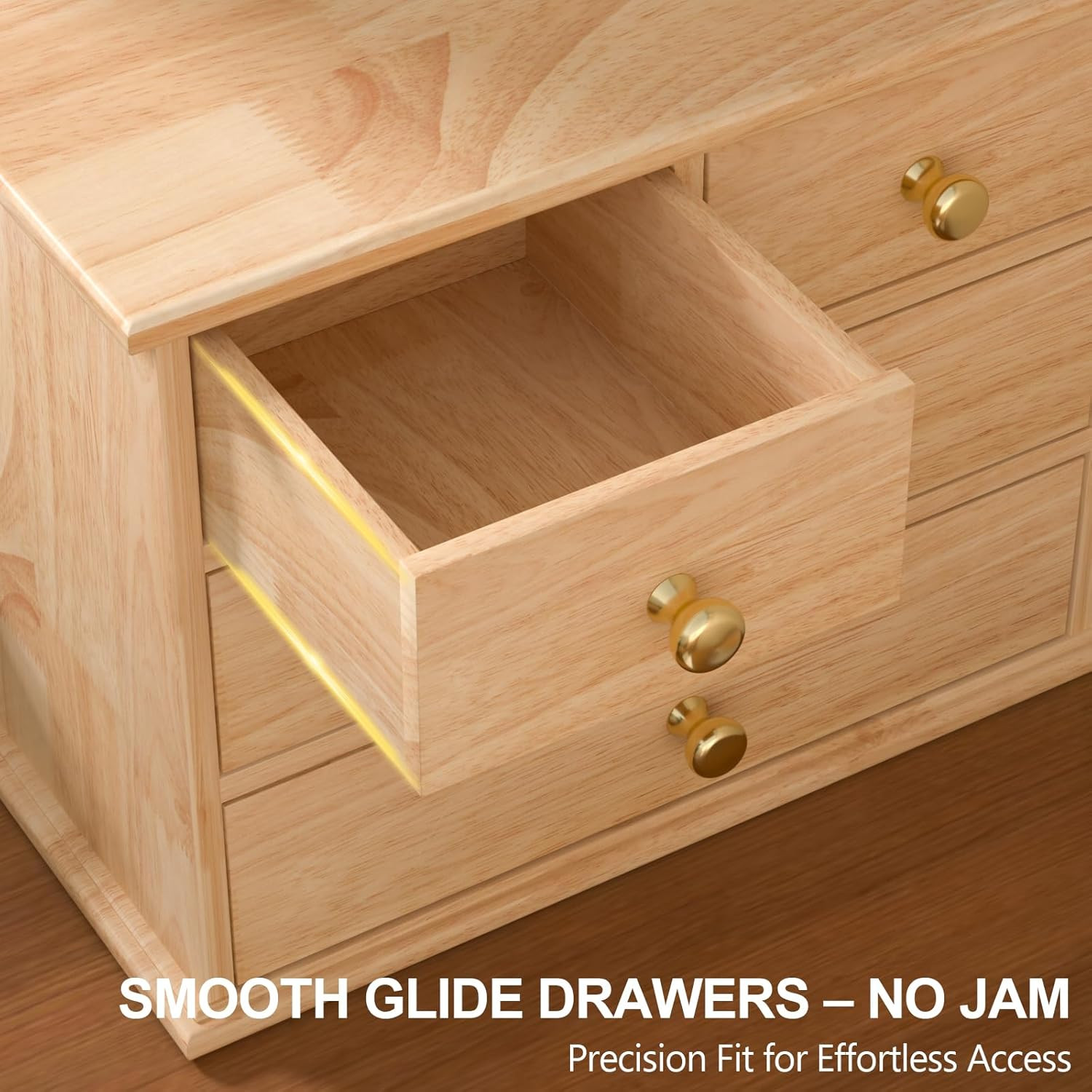 Oak Desk Organizer with Drawers, Durable Wooden Desktop Storage Box with Metal H