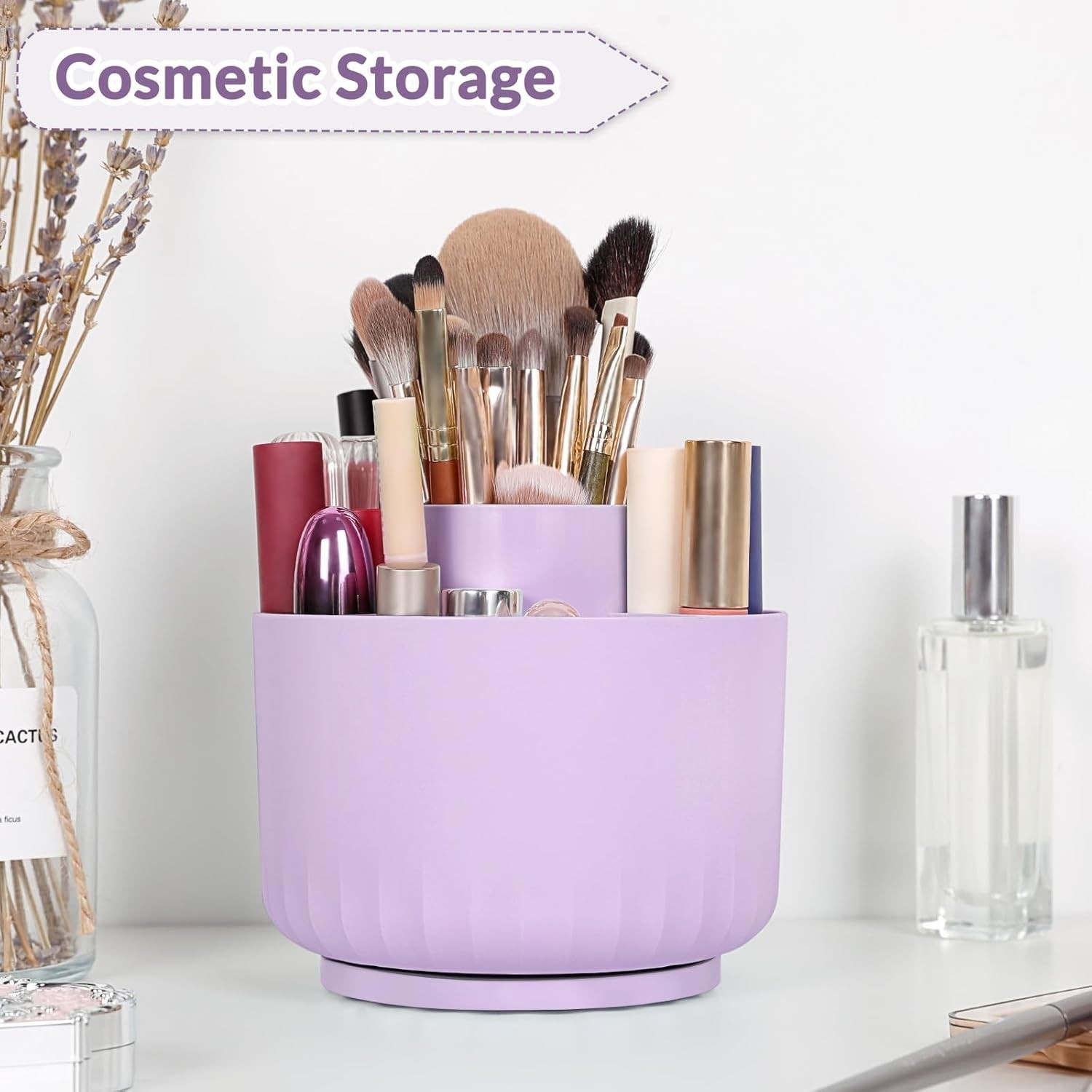 360 Degree Rotating Desk Organizer Dual-Purpose Pencil Pen Holder Purple