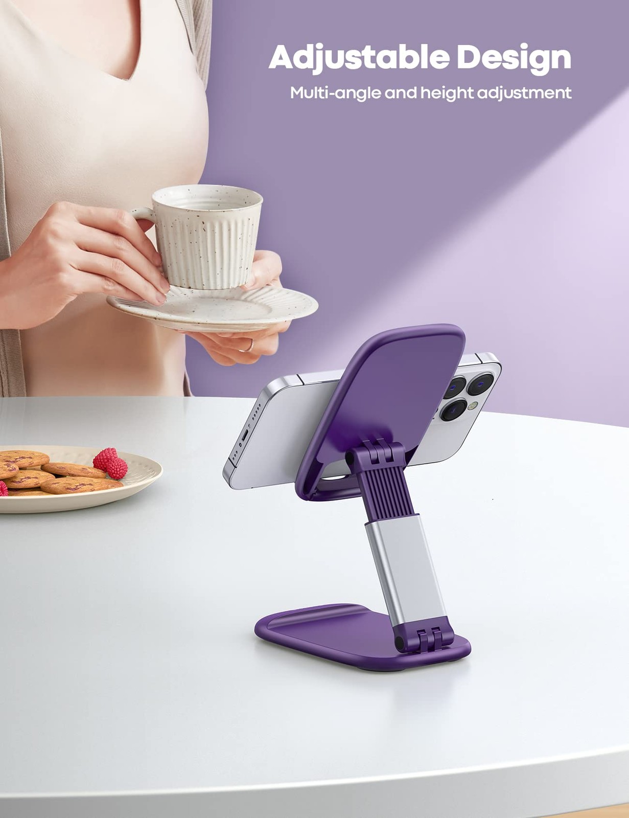 Lamicall Purple Phone Holder for Desk – Dark Cellphone