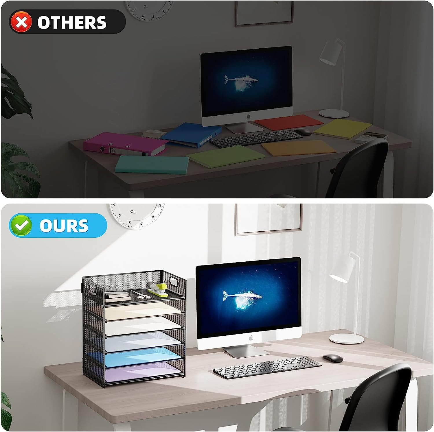 6 Tier Paper Organizer Letter Tray – Mesh Desk File Organizer with Handle, Paper