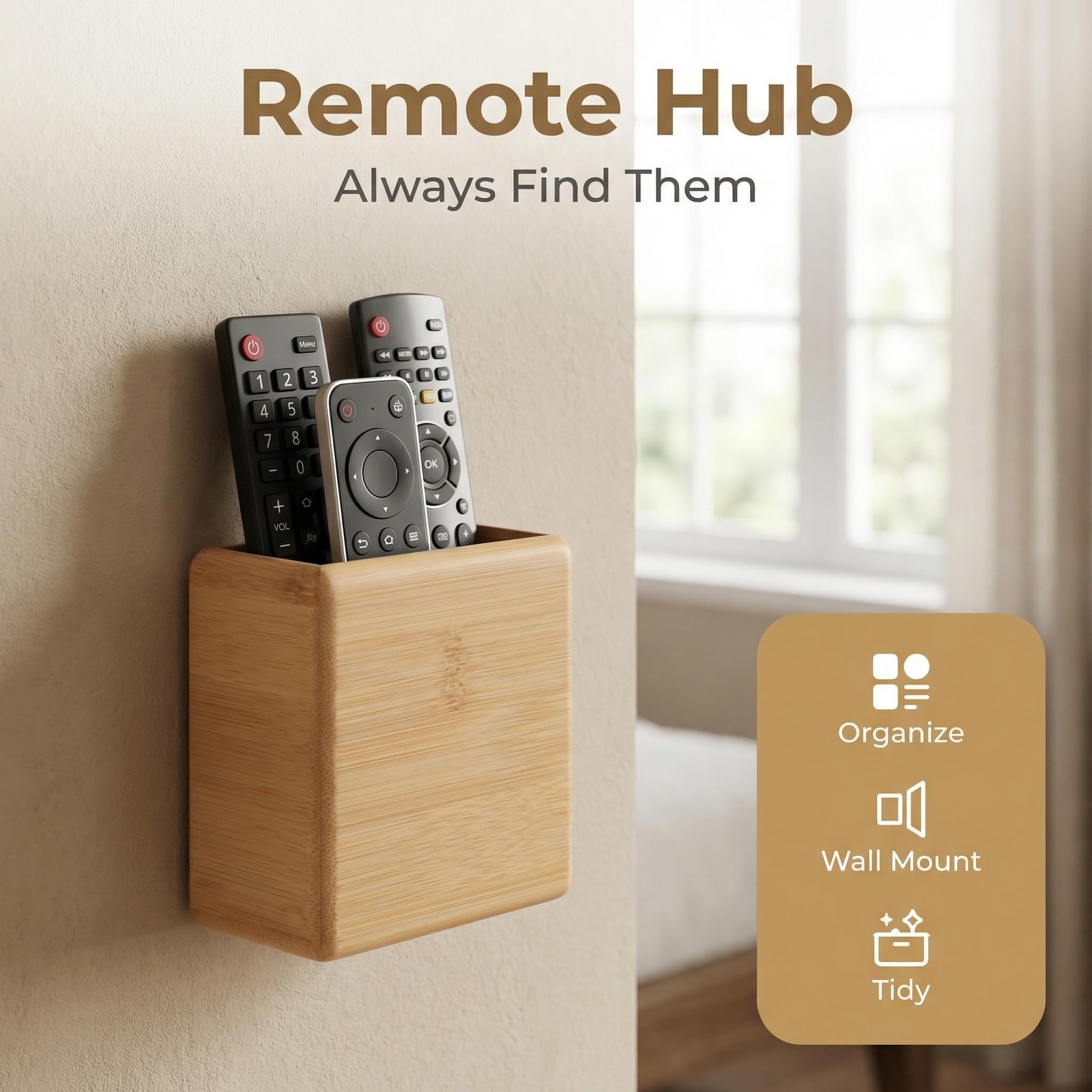 Remote Control Holder Wall Mount – Wood Remote Caddy Organizer for Bedside Co…