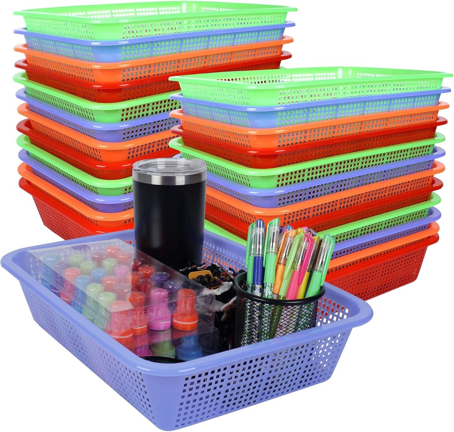 24 Pack Classroom Storage Baskets Pencil Organizer Bins 13.5 x 10 x 3 Inch Paper