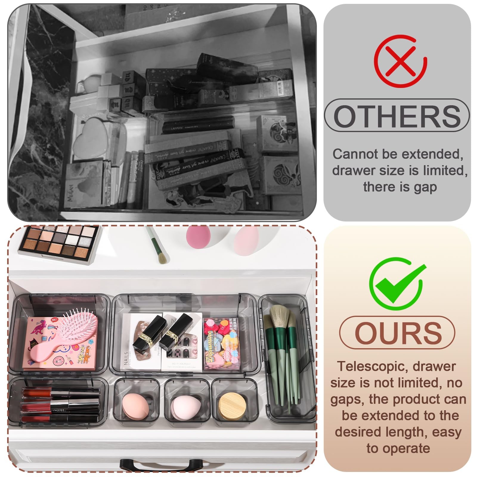 25 Pcs Clear Drawer Organizer, Adjustable Drawer Storage Box, 3-Size Desk Dra…